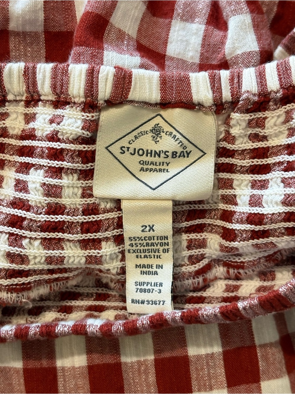 St. John's Bay - Red and White Gingham Off-Shoulder Peasant Blouse - 2X - Picture 2 of 6